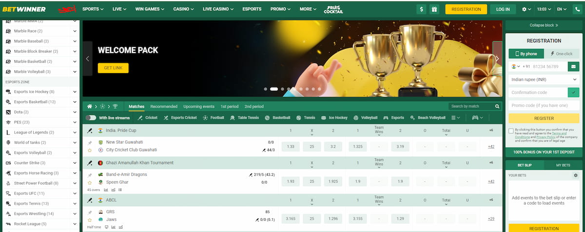 betwinner sportsbook interface