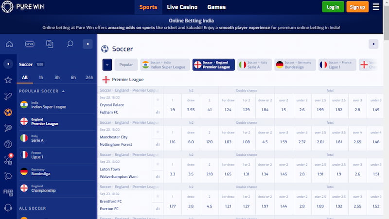 pure win football betting markets