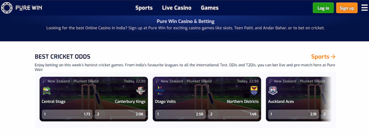 Pure Win sportsbook interface